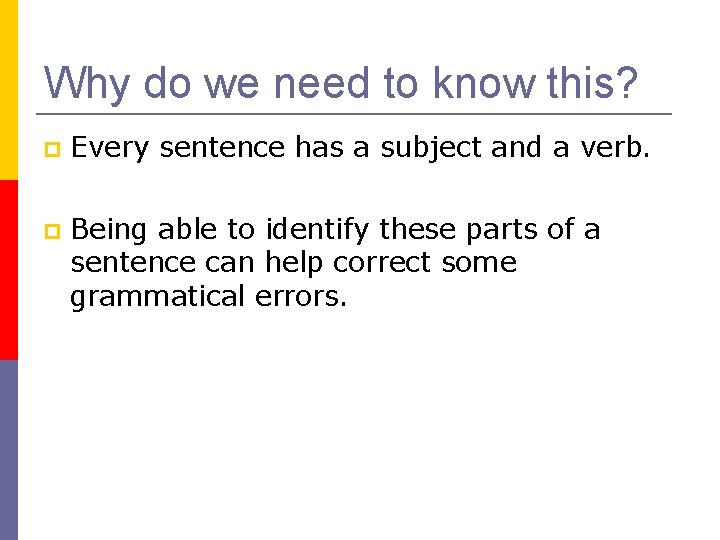 Why do we need to know this? Every sentence has a subject and a