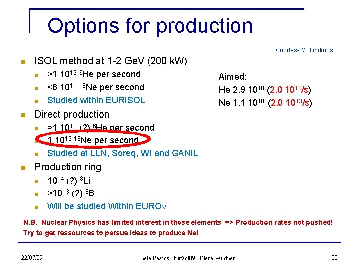 Options for production Courtesy M. Lindroos n ISOL method at 1 -2 Ge. V