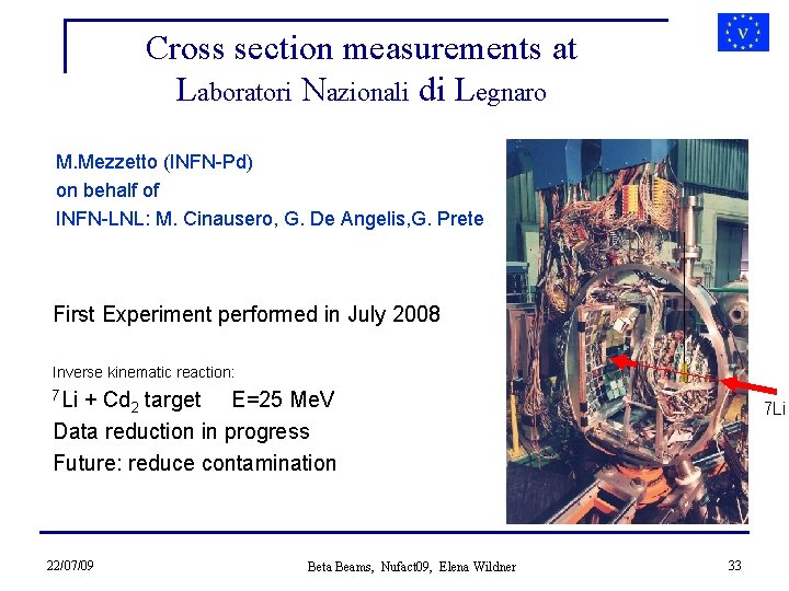 Cross section measurements at Laboratori Nazionali di Legnaro M. Mezzetto (INFN-Pd) on behalf of