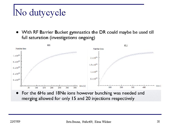 No dutycycle 22/07/09 Beta Beams, Nufact 09, Elena Wildner 38 