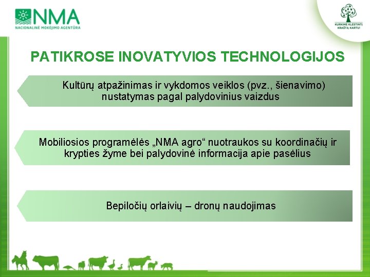 PATIKROSE INOVATYVIOS TECHNOLOGIJOS Kultūrų atpažinimas ir vykdomos veiklos (pvz. , šienavimo) nustatymas pagal palydovinius