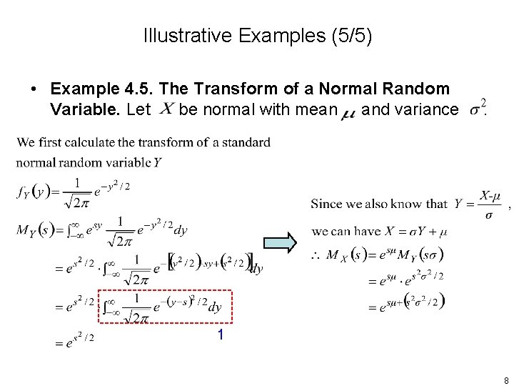 Illustrative Examples (5/5) • Example 4. 5. The Transform of a Normal Random Variable.