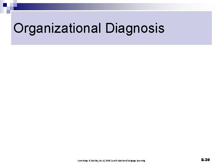 Organizational Diagnosis Cummings & Worley, 9 e (c) 2008 South-Western/Cengage Learning 5 -30 