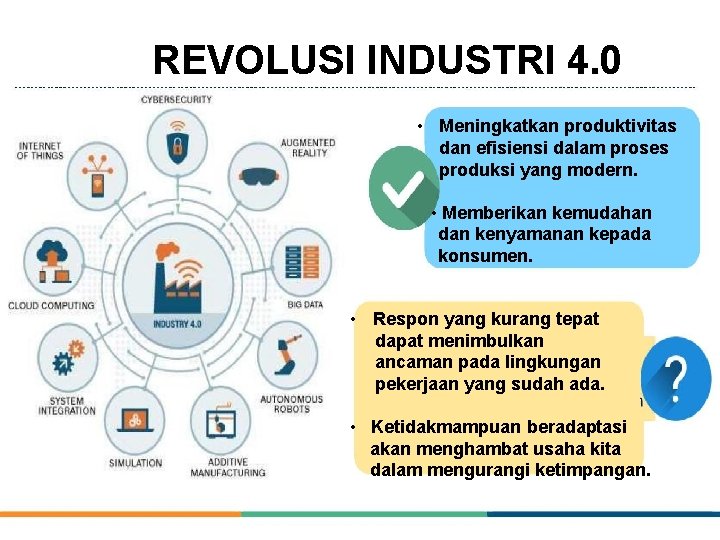 REVOLUSI INDUSTRI 4. 0 • Meningkatkan produktivitas dan efisiensi dalam proses produksi yang modern.