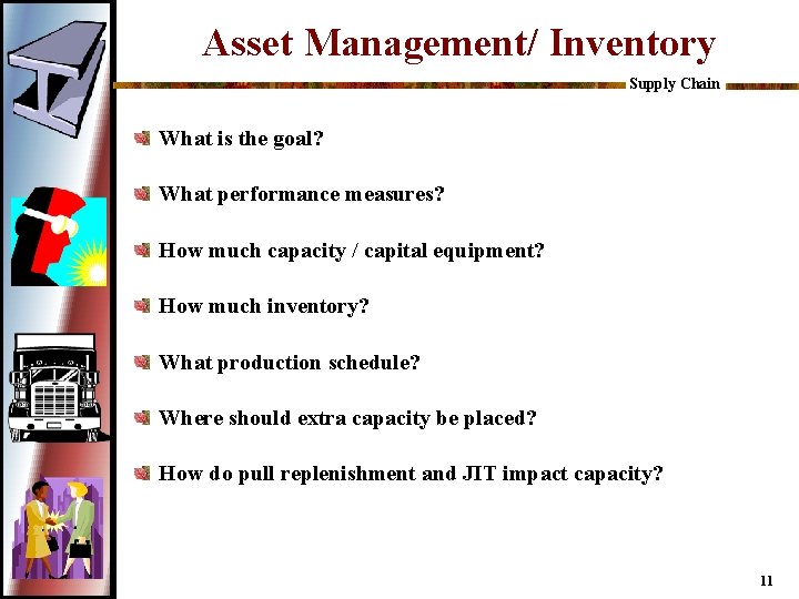 Asset Management/ Inventory Supply Chain What is the goal? What performance measures? How much