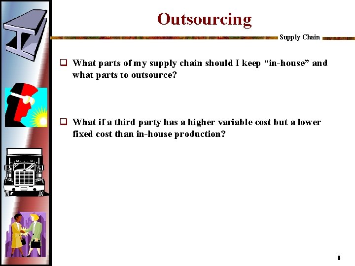 Outsourcing Supply Chain q What parts of my supply chain should I keep “in-house”