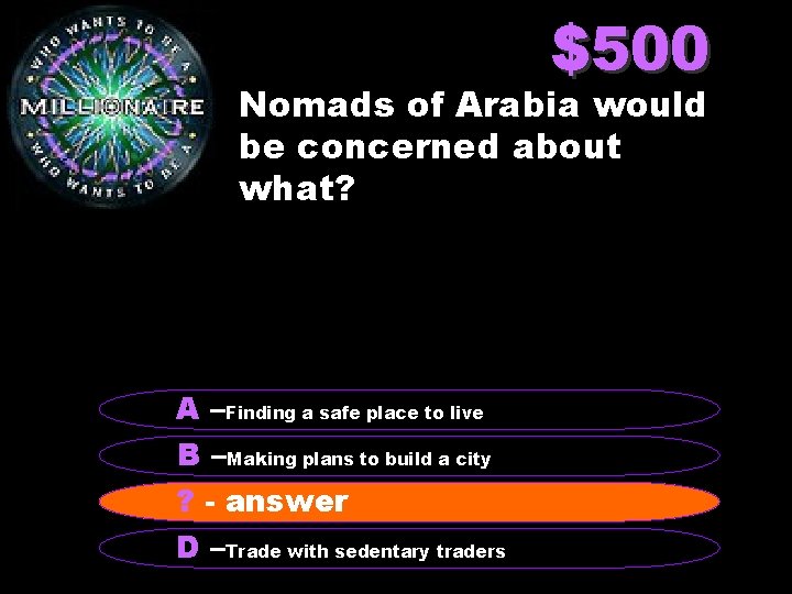 $500 Nomads of Arabia would be concerned about what? A –Finding a safe place