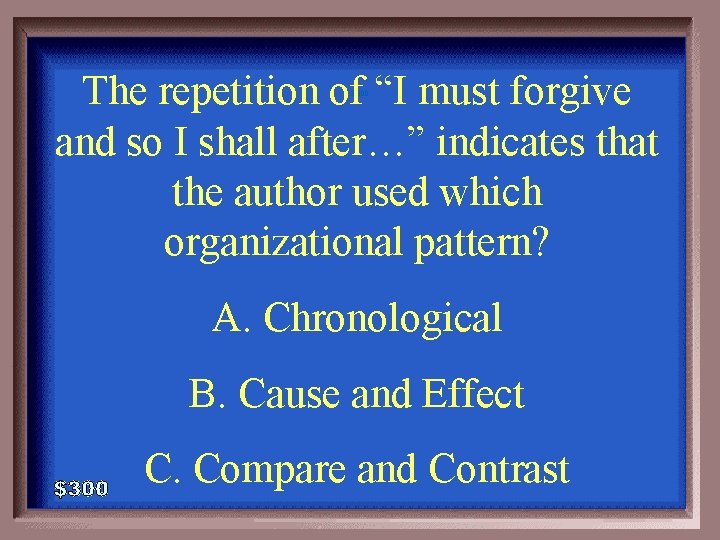 The repetition of “I must forgive and so I shall after…” indicates that the