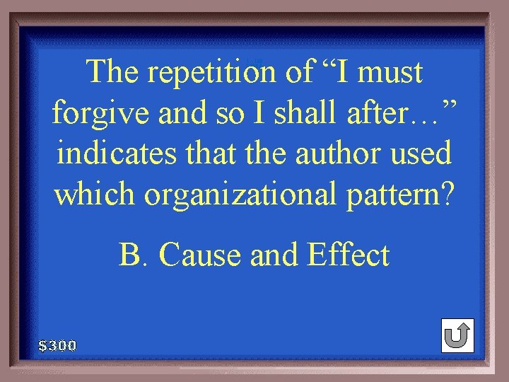 The repetition of “I must forgive and so I shall after…” indicates that the