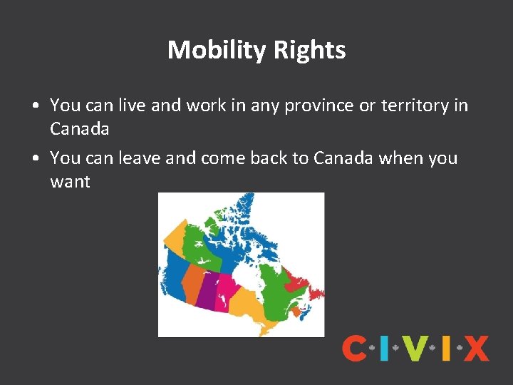 Mobility Rights • You can live and work in any province or territory in
