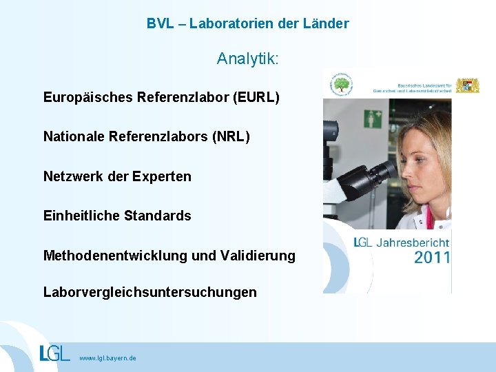 BVL – Laboratorien der Länder Analytik: Europäisches Referenzlabor (EURL) Nationale Referenzlabors (NRL) Netzwerk der