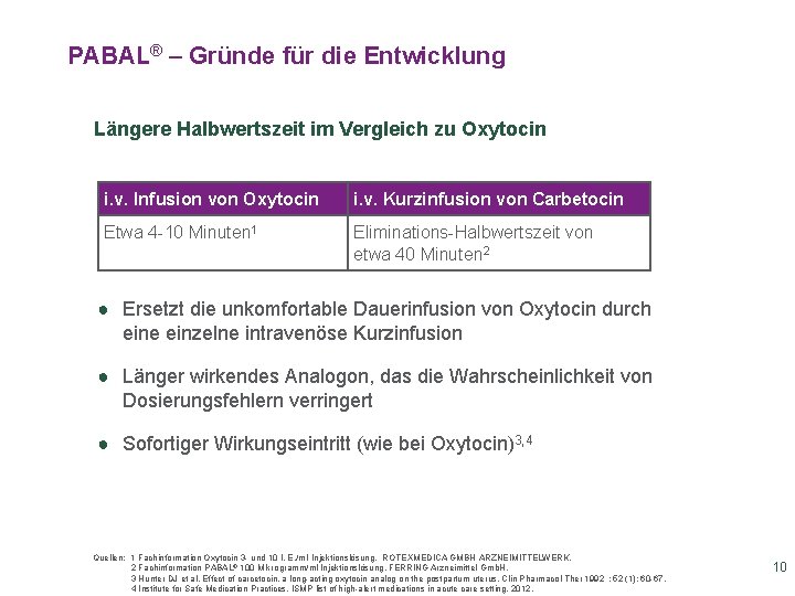 PABAL® – Gründe für die Entwicklung Längere Halbwertszeit im Vergleich zu Oxytocin i. v. PABAL® – Gründe für die Entwicklung Längere Halbwertszeit im Vergleich zu Oxytocin i. v.