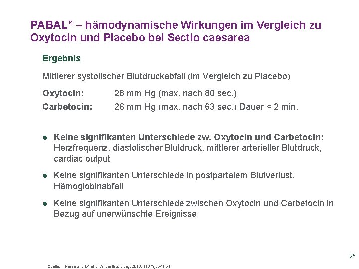 PABAL® – hämodynamische Wirkungen im Vergleich zu Oxytocin und Placebo bei Sectio caesarea Ergebnis