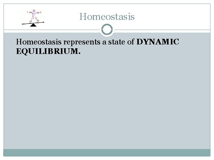 Homeostasis represents a state of DYNAMIC EQUILIBRIUM. 