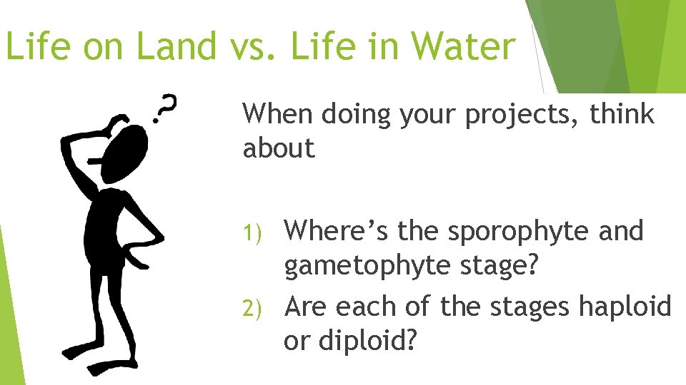 Life on Land vs. Life in Water When doing your projects, think about Where’s