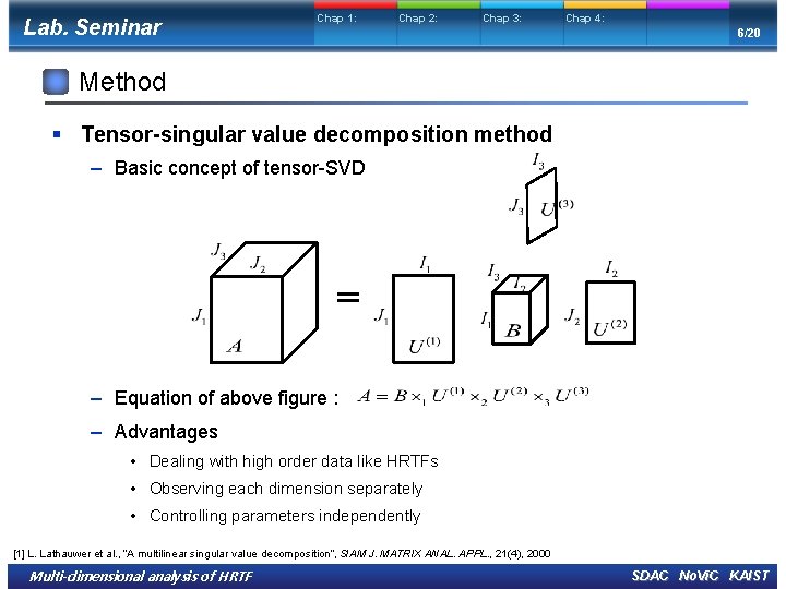 Lab. Seminar Chap 1: Chap 2: Chap 3: Chap 4: 6/20 Method § Tensor-singular