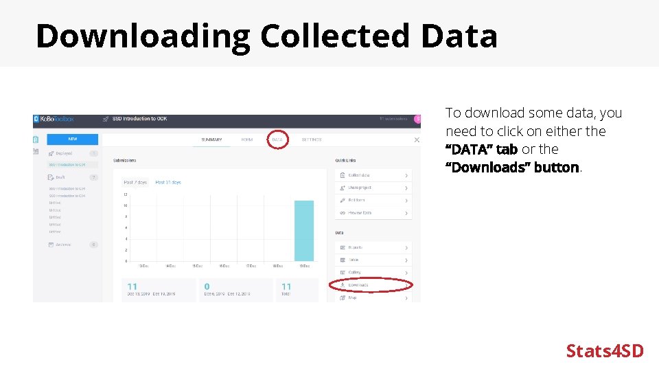 Downloading Collected Data To download some data, you need to click on either the