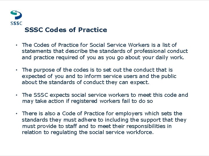 SSSC Codes of Practice MAIN HEADER GOES HERE • The Codes of Practice for SSSC Codes of Practice MAIN HEADER GOES HERE • The Codes of Practice for
