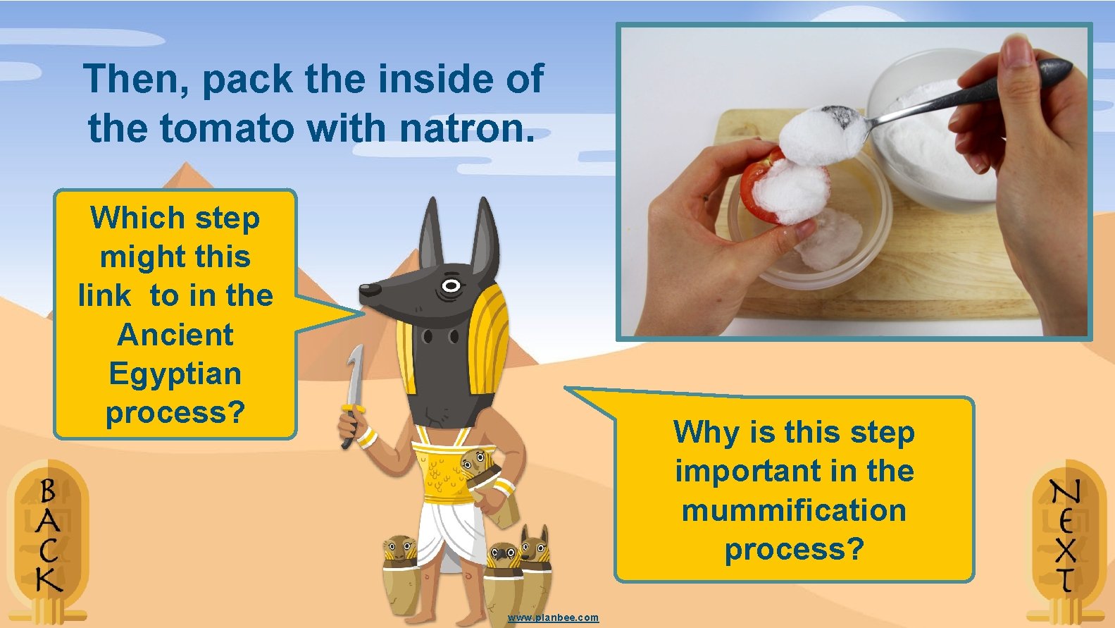 Then, pack the inside of the tomato with natron. Which step might this link