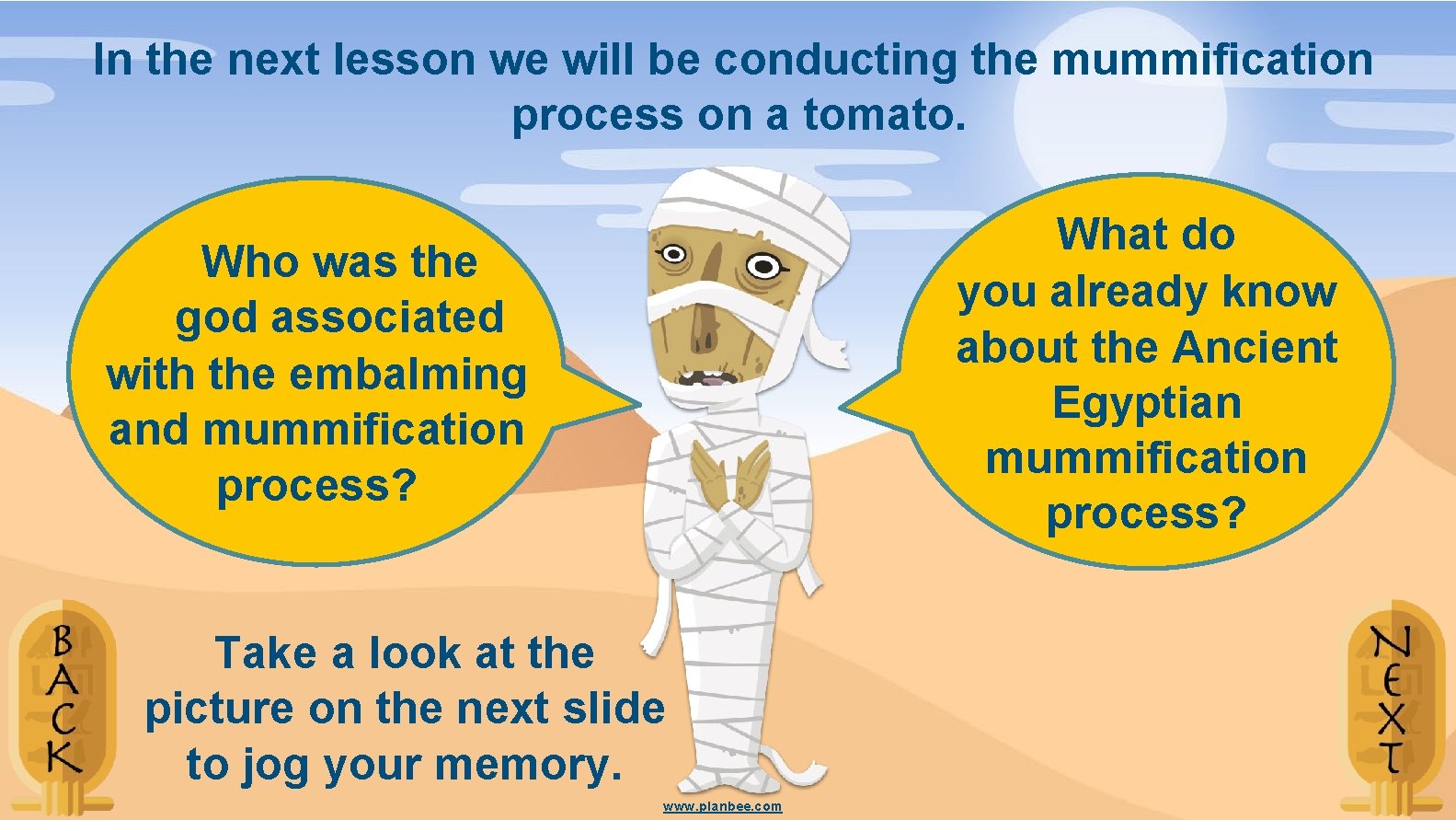 In the next lesson we will be conducting the mummification process on a tomato.
