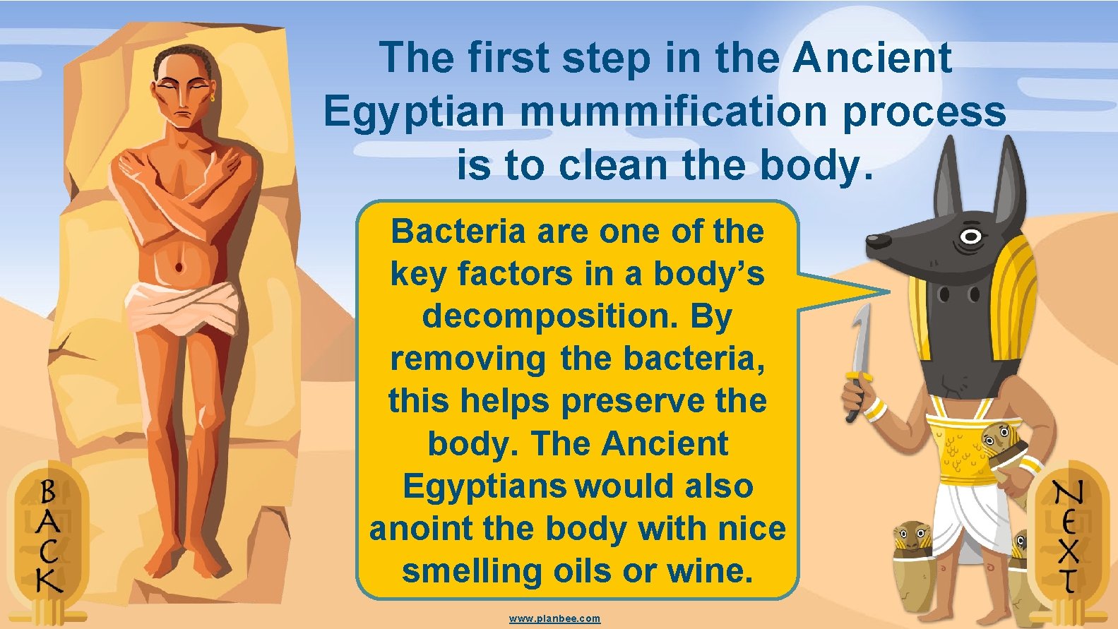 The first step in the Ancient Egyptian mummification process is to clean the body.