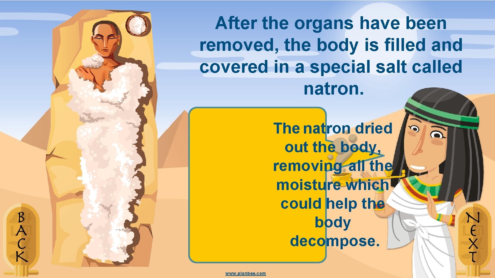 After the organs have been removed, the body is filled and covered in a