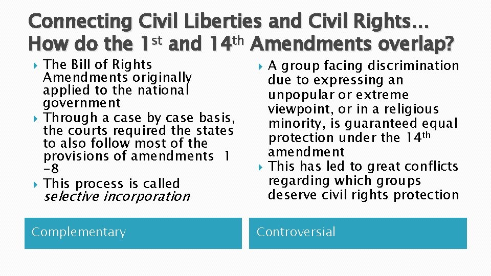 Connecting Civil Liberties and Civil Rights… How do the 1 st and 14 th