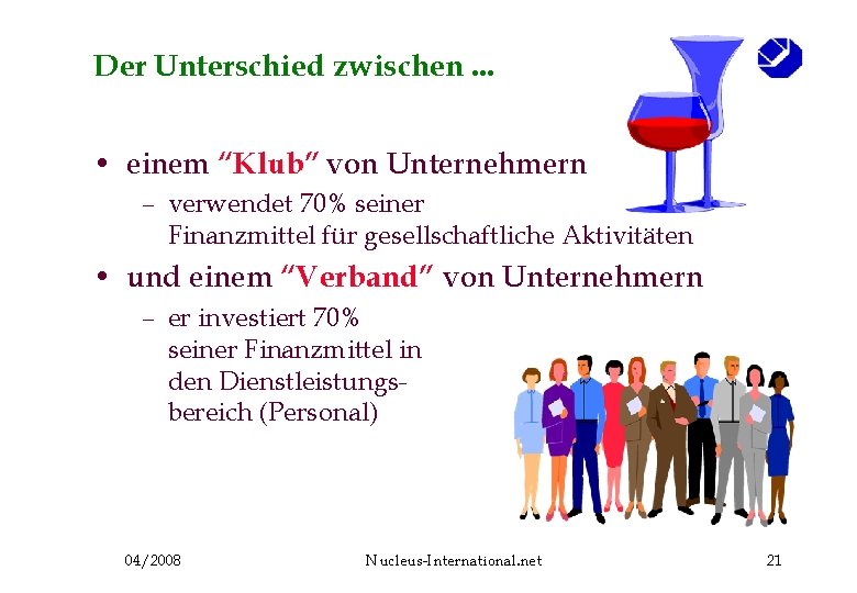 Der Unterschied zwischen. . . • einem “Klub” von Unternehmern – verwendet 70% seiner