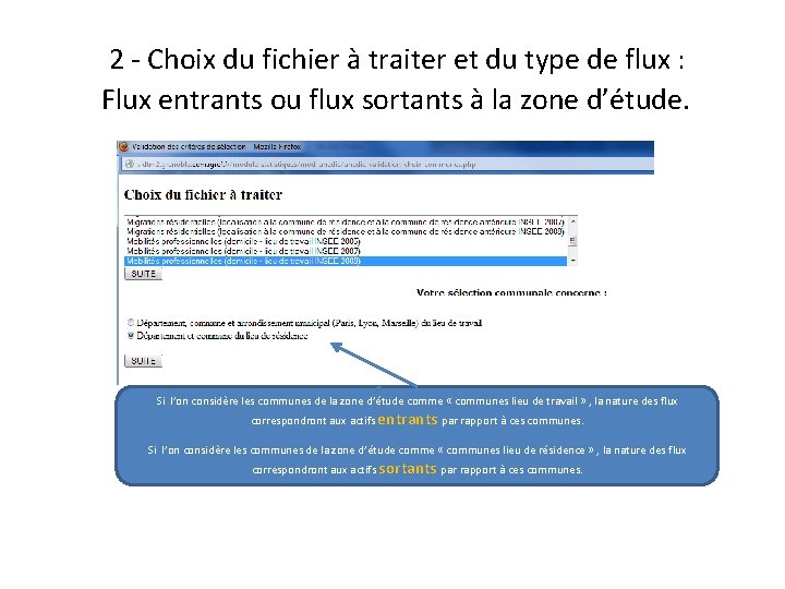 2 - Choix du fichier à traiter et du type de flux : Flux