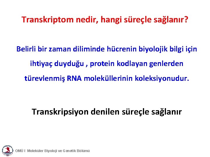 Transkriptom nedir, hangi süreçle sağlanır? Belirli bir zaman diliminde hücrenin biyolojik bilgi için ihtiyaç