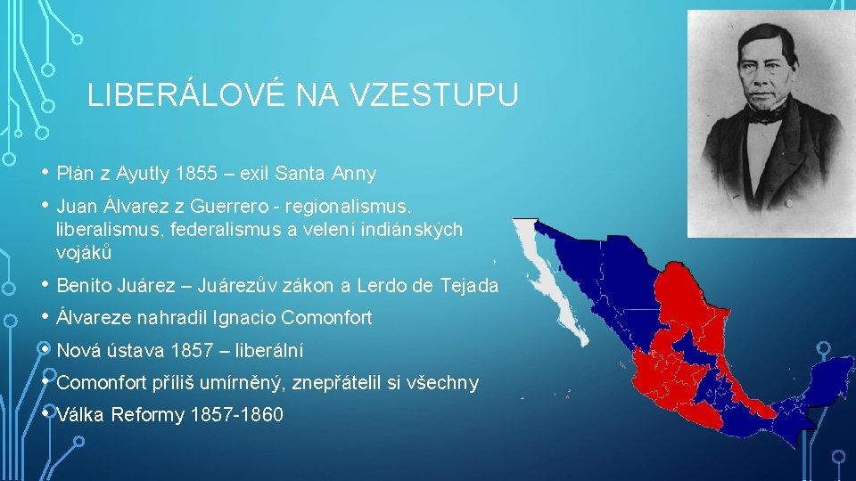LIBERÁLOVÉ NA VZESTUPU • Plán z Ayutly 1855 – exil Santa Anny • Juan