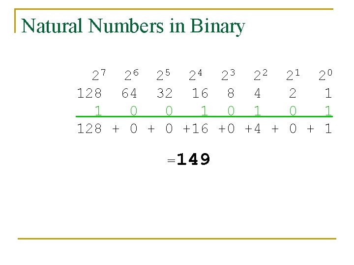 Natural Numbers in Binary 27 2 6 2 5 2 4 2 3 2