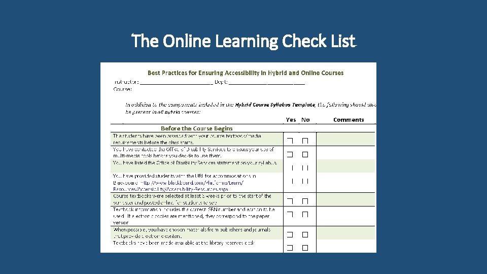 The Online Learning Check List 