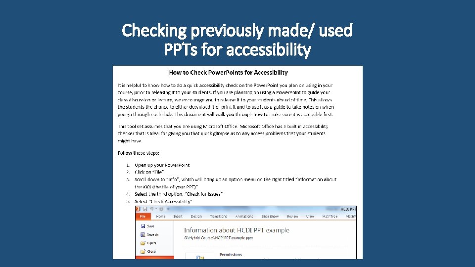 Checking previously made/ used PPTs for accessibility 