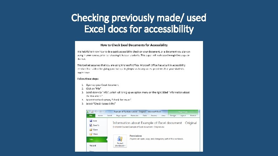 Checking previously made/ used Excel docs for accessibility 