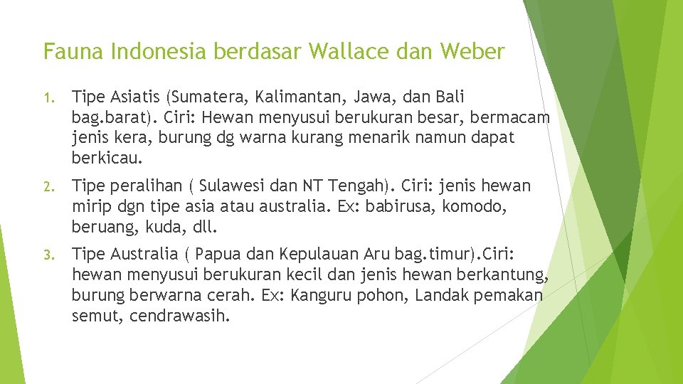 Fauna Indonesia berdasar Wallace dan Weber 1. Tipe Asiatis (Sumatera, Kalimantan, Jawa, dan Bali