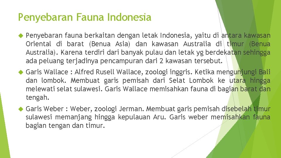 Penyebaran Fauna Indonesia Penyebaran fauna berkaitan dengan letak Indonesia, yaitu di antara kawasan Oriental