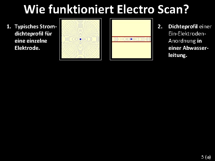 Wie funktioniert Electro Scan? 1. Typisches Stromdichteprofil für eine einzelne Elektrode. 2. Dichteprofil einer