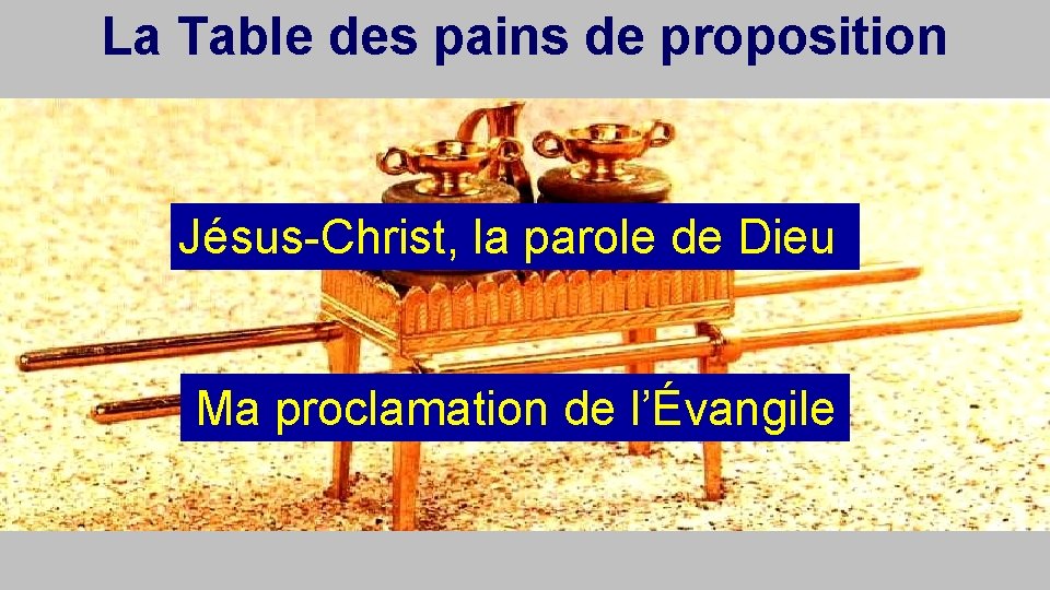 La Table des pains de proposition Jésus-Christ, la parole de Dieu Ma proclamation de