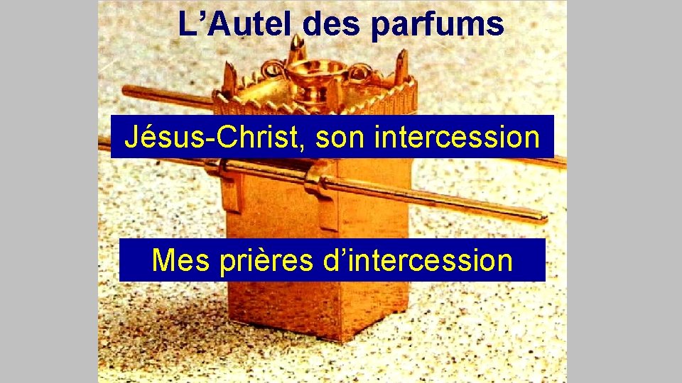 L’Autel des parfums Jésus-Christ, son intercession Mes prières d’intercession 