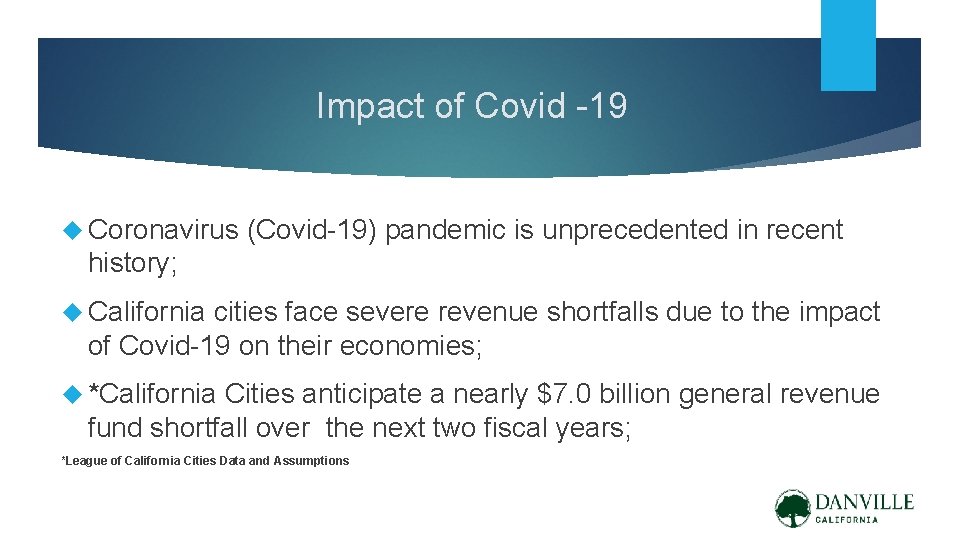 Impact of Covid -19 Coronavirus (Covid-19) pandemic is unprecedented in recent history; California cities