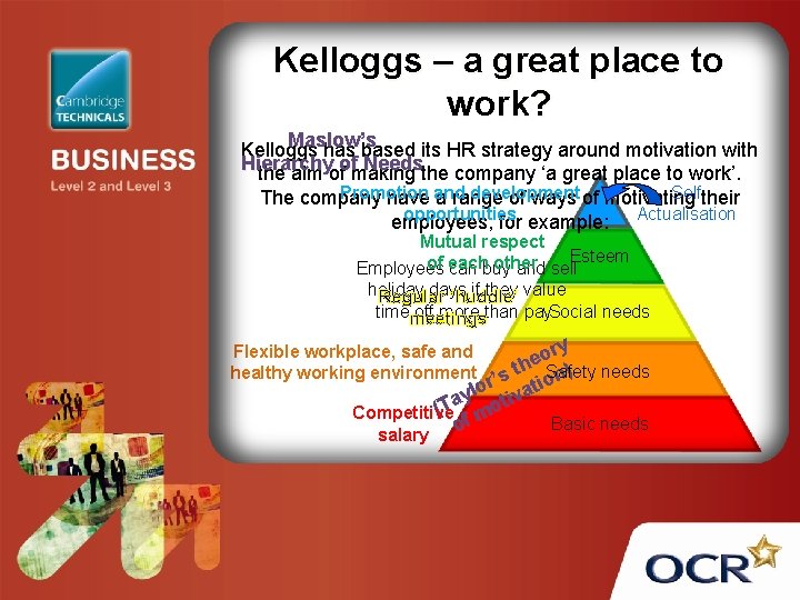 Kelloggs – a great place to work? Maslow’s Kelloggs has based its HR strategy