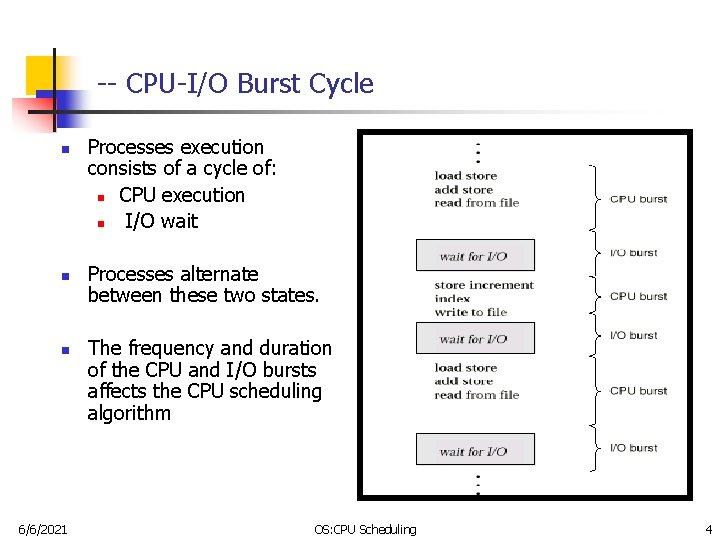 -- CPU-I/O Burst Cycle n n n 6/6/2021 Processes execution consists of a cycle