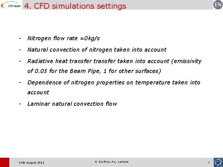 4. CFD simulations settings - Nitrogen flow rate =0 kg/s - Natural convection of