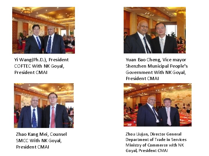 Yi Wang(Ph. D. ), President COFTEC With NK Goyal, President CMAI Yuan Bao Cheng,