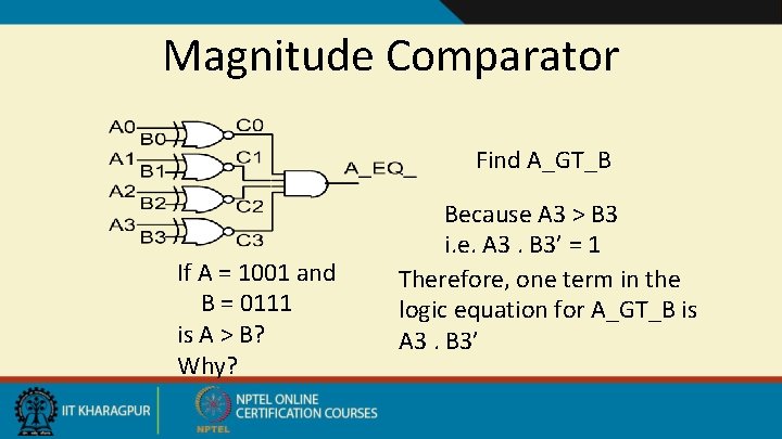 Magnitude Comparator Find A_GT_B If A = 1001 and B = 0111 is A
