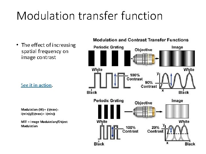 Modulation transfer function • The effect of increasing spatial frequency on image contrast See
