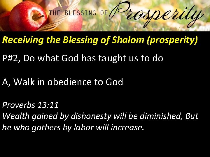 Receiving the Blessing of Shalom (prosperity) P#2, Do what God has taught us to