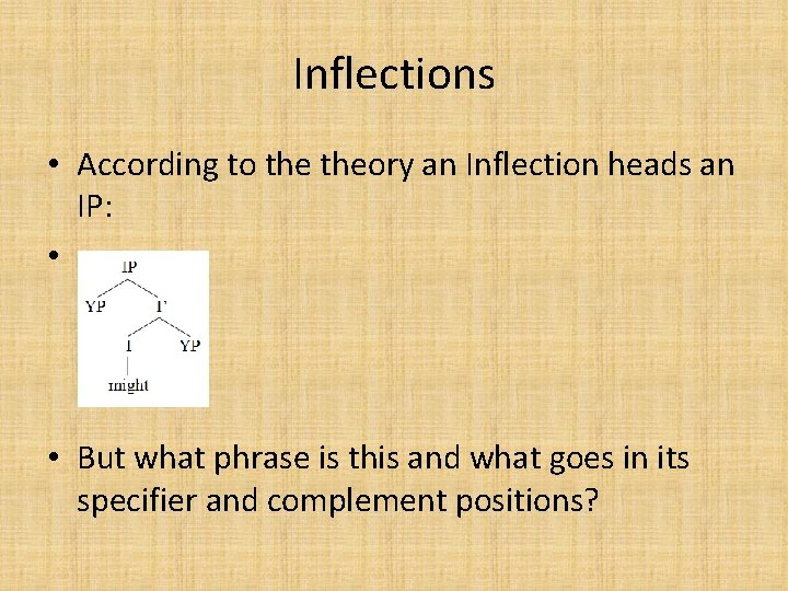 Inflections • According to theory an Inflection heads an IP: • • But what