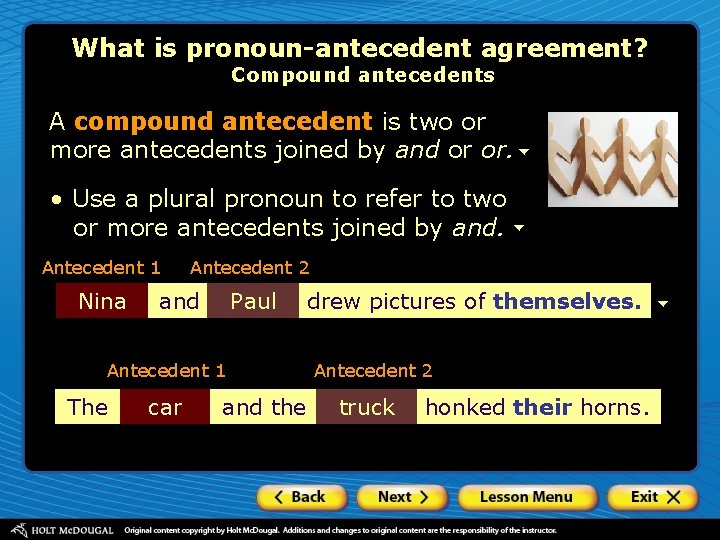 What is pronoun-antecedent agreement? Compound antecedents A compound antecedent is two or more antecedents